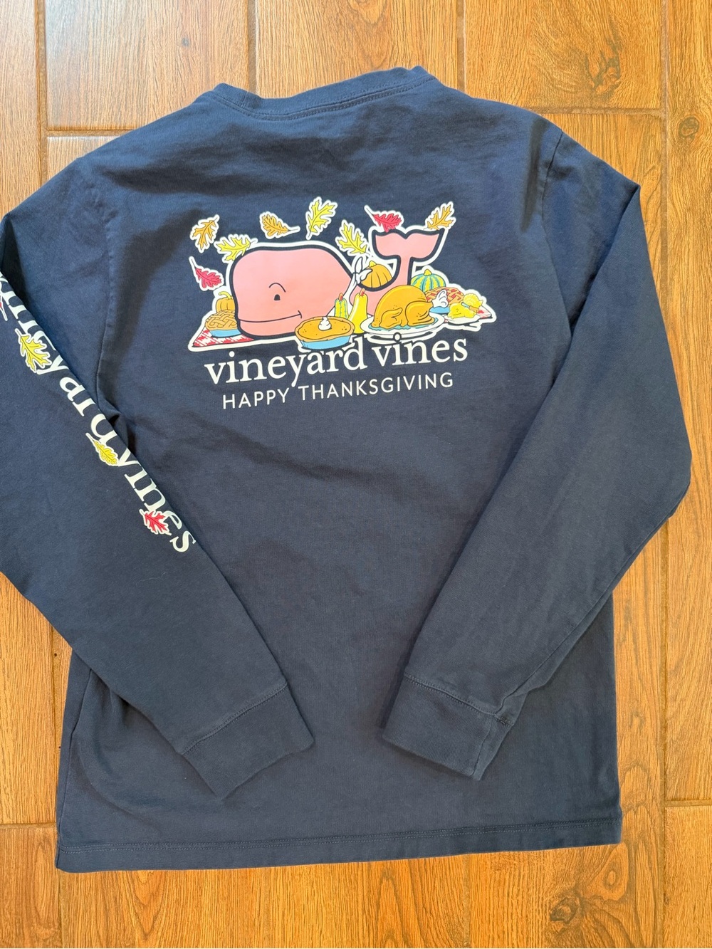 Vineyard Vines Kids' Navy 'Happy Thanksgiving' Long Sleeve Tee /medium